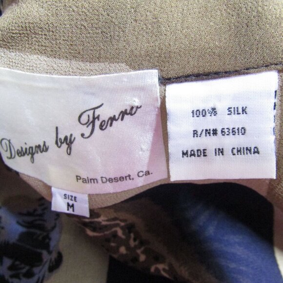 VTG SILK Safari BOHO M Africa Animal Print Button Front Novelty Top Retro Brown - Picture 8 of 10